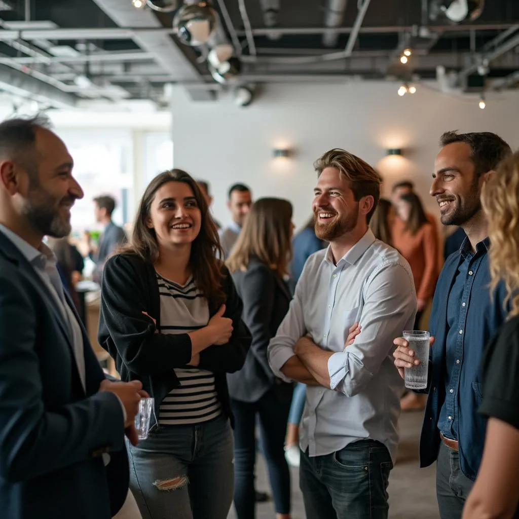 Entrepreneurs networking after a coaching seminar