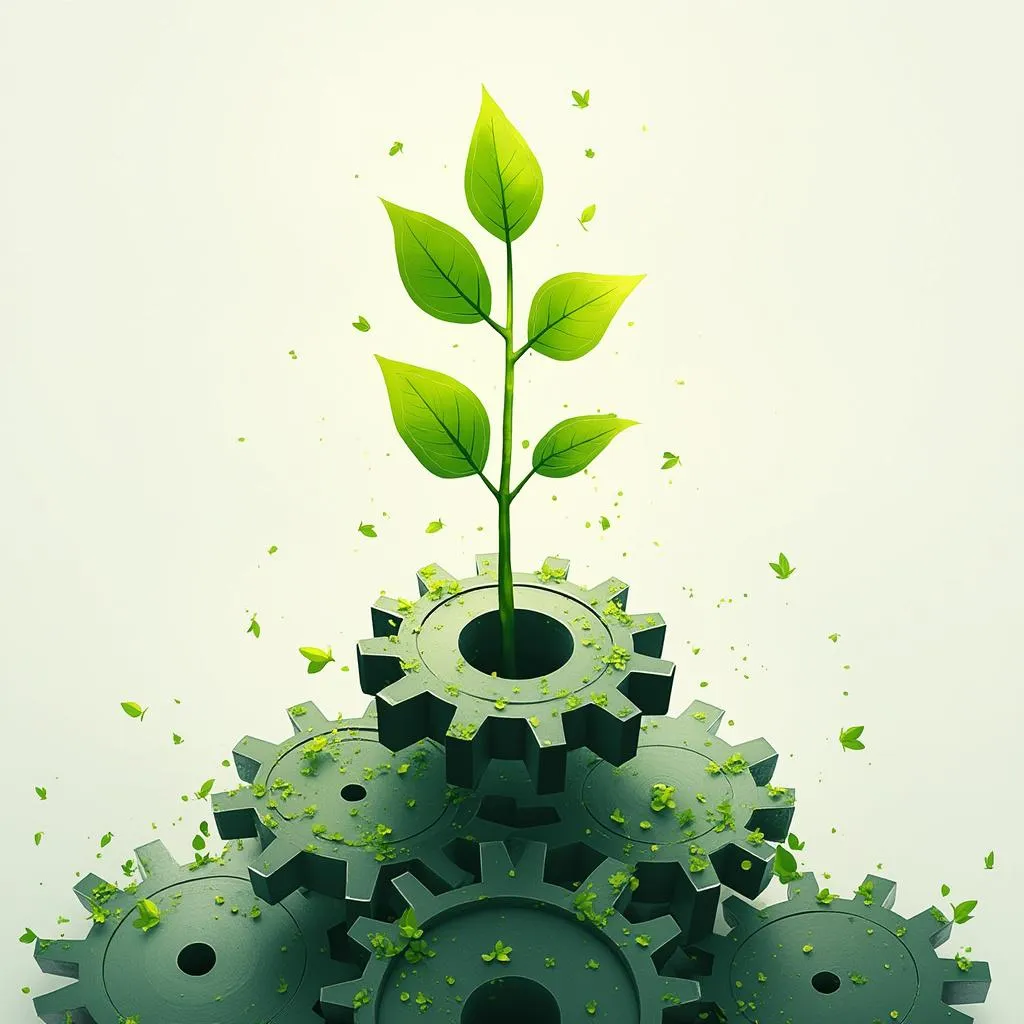 Conceptual illustration of a growing plant from a gear, symbolizing business growth through emotional intelligence